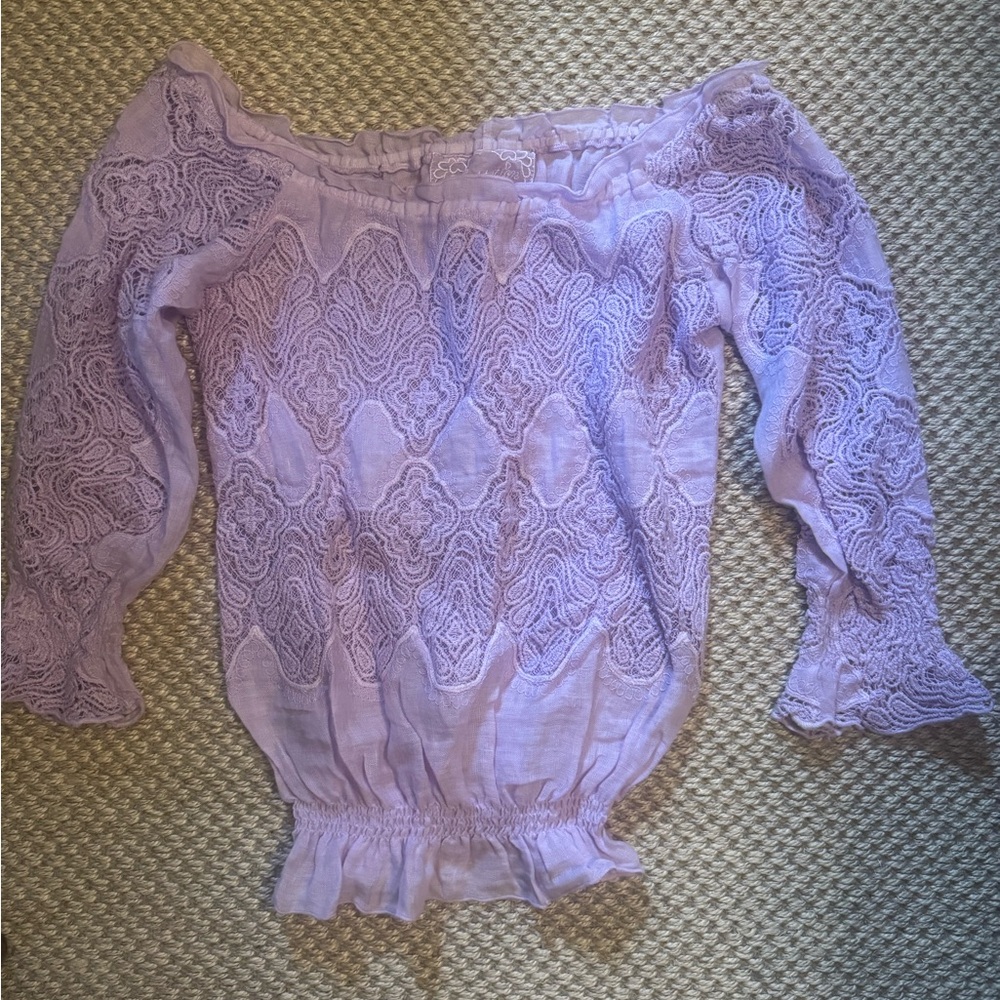 Temptation Positano Lavender Lace Off-Shoulder Peasant Blouse